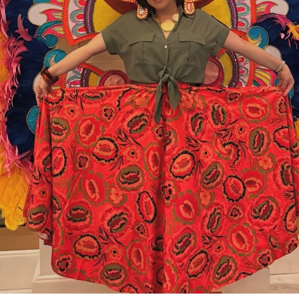 Vibrant Red Floral Skirt